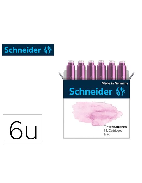 Cartouche encre schneider coloris lilas pastel boite 6 unites.