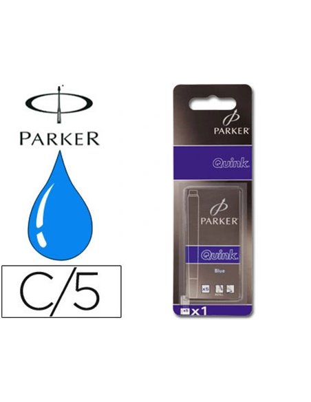 Cartouche parker quink longue encre bleue effaçable étui 5 unités.