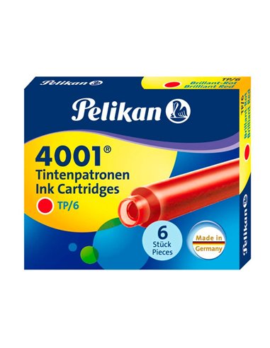 Cartouche pelikan courte standard rouge étui 6 unités.