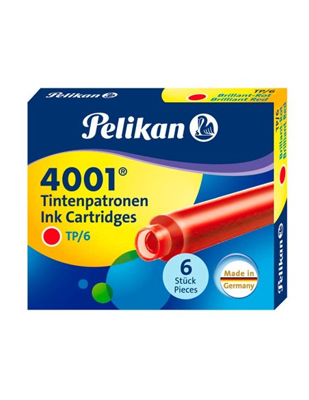 Cartouche pelikan courte standard rouge étui 6 unités.