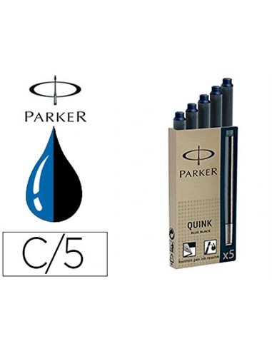 Cartouche quink parker bleu/noir étui 5 unités.