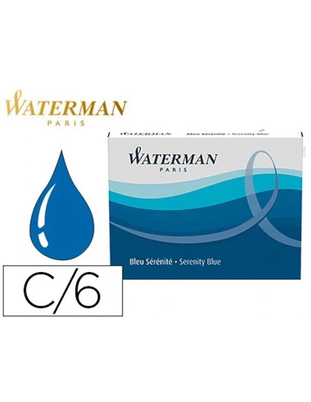 Cartouche waterman courte standard encre bleue effaçable étui 6 unités.