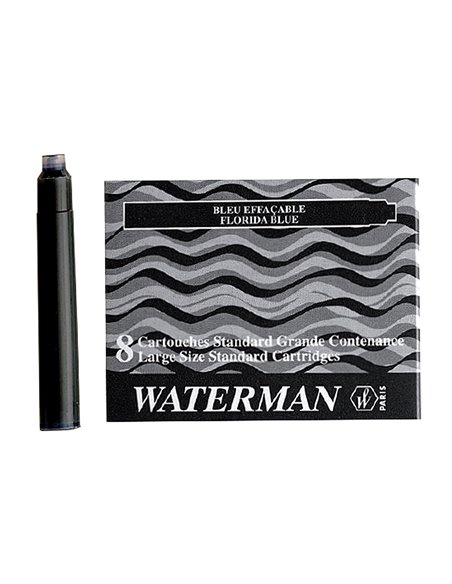 Cartouche waterman longue standard encre bleue effaçable étui 8 unités.