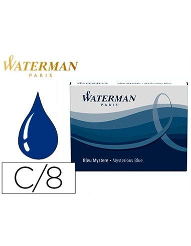 Cartouche waterman longue standard encre bleue noire étui 8 unités.