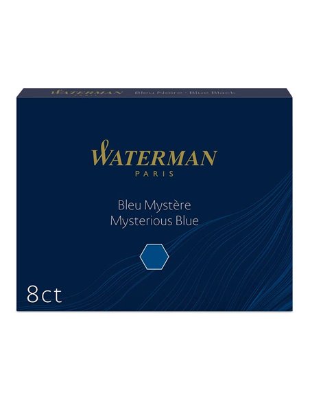 Cartouche waterman longue standard encre bleue noire étui 8 unités.