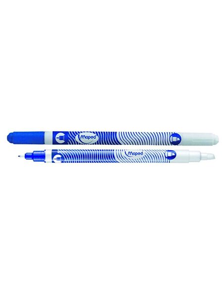 Effaceur réécriveur maped pointe biseautée feutre encre spéciale bleue.