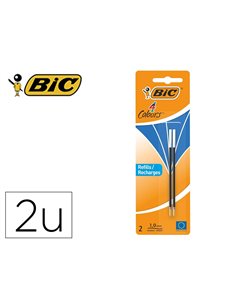 Recharge bic stylo 4 couleurs pointe 1mm trait 0,32mm coloris bleu blister 2 unites.