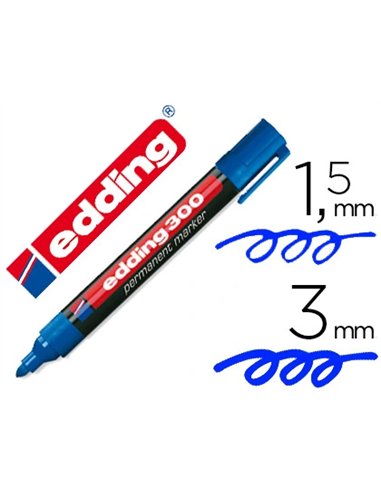 Marqueur edding permanent e300 pointe ogive tracé 1.5/3mm corps plastique coloris bleu.