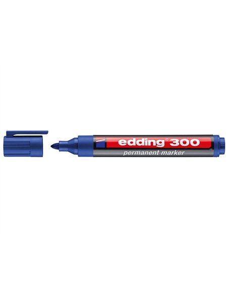 Marqueur edding permanent e300 pointe ogive tracé 1.5/3mm corps plastique coloris bleu.
