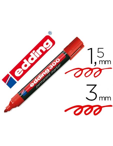 Marqueur edding permanent e300 pointe ogive tracé 1.5/3mm corps plastique coloris rouge.