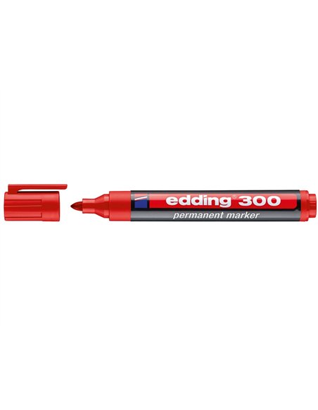 Marqueur edding permanent e300 pointe ogive tracé 1.5/3mm corps plastique coloris rouge.