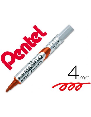 Marqueur pentel maxiflo effaçable tableau blanc pointe conique tracé 1,6mm écriture 1000m corps plastique recyclé rouge.