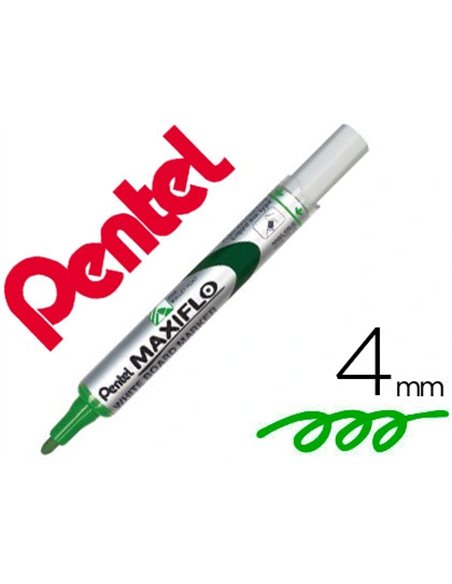 Marqueur pentel maxiflo effaçable tableau blanc pointe conique tracé 1,6mm écriture 1000m corps plastique recyclé vert.