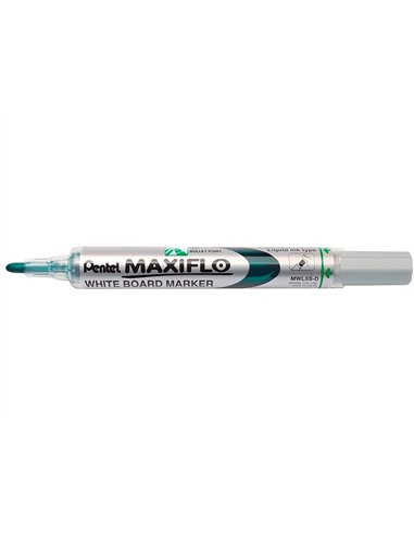 Marqueur pentel maxiflo effaçable tableau blanc pointe conique tracé 1,6mm écriture 1000m corps plastique recyclé vert.