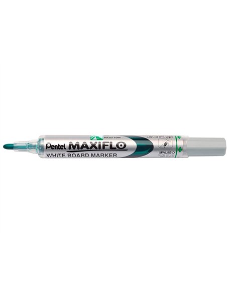 Marqueur pentel maxiflo effaçable tableau blanc pointe conique tracé 1,6mm écriture 1000m corps plastique recyclé vert.