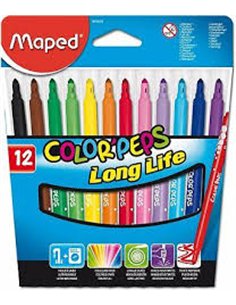 Feutre coloriage maped color'peps triangulaire encre ultra-lavable capuchon ventilé pointe bloquée pochette 12 unités.