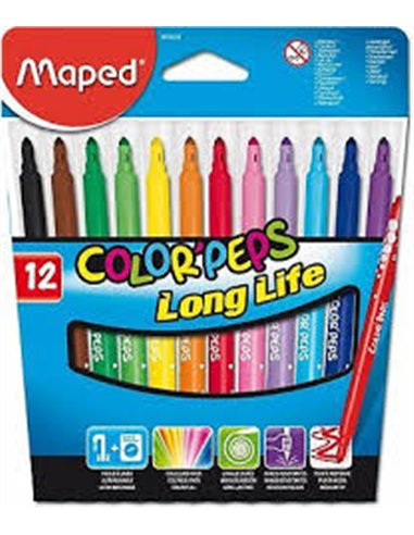 Feutre coloriage maped color'peps triangulaire encre ultra-lavable capuchon ventilé pointe bloquée pochette 12 unités.