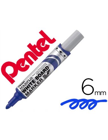 Marqueur pentel maxiflo effaçable tableau blanc pointe conique tracé 2.1mm écriture 1000m corps plastique recyclé bleu.