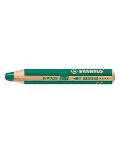 Crayon couleur stabilo woody 3in1 bois pefc multi-usage toute surface ardoise tableau tout type coloris vert fonce.