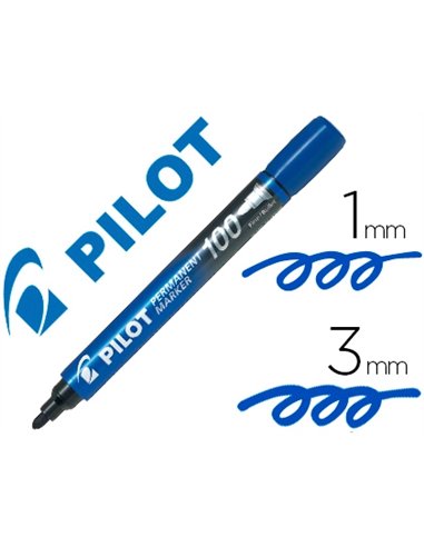 Marqueur pilot 100 permanent pointe ogive fine 1/4,5mm résiste à l'eau coloris bleu.