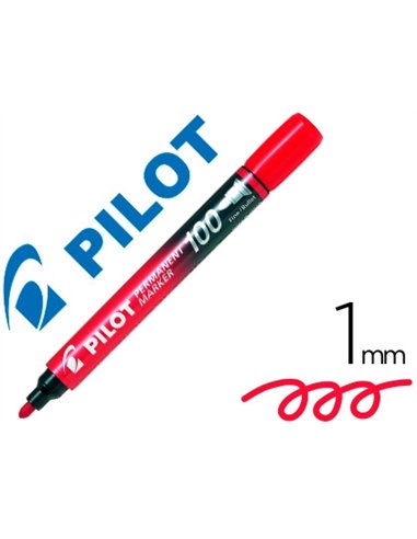 Marqueur pilot 100 permanent pointe ogive fine 1/4,5mm tout support resiste a l'eau coloris rouge.