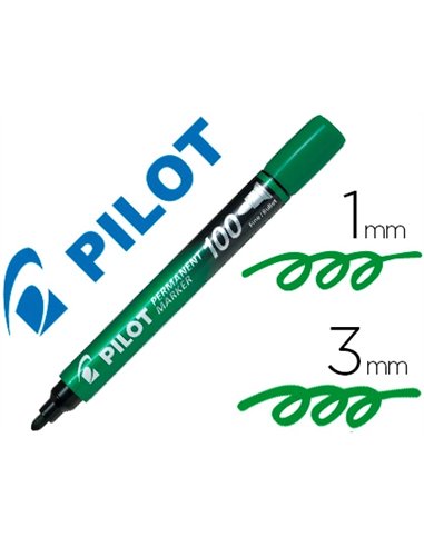 Marqueur pilot 100 permanent pointe ogive fine 1/4,5mm tout support resiste a l'eau coloris vert.