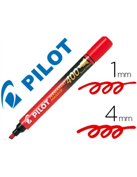 Marqueur pilot 400 permanent pointe biseautée large séchage instantané coloris rouge.
