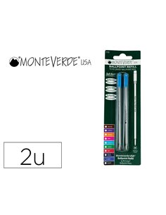 Recharge bille monteverde cross m pointe moyenne coloris bleu blister 2 unites.