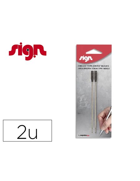 Recharge bille sign cross pointe moyenne coloris noir blister 2 unites.