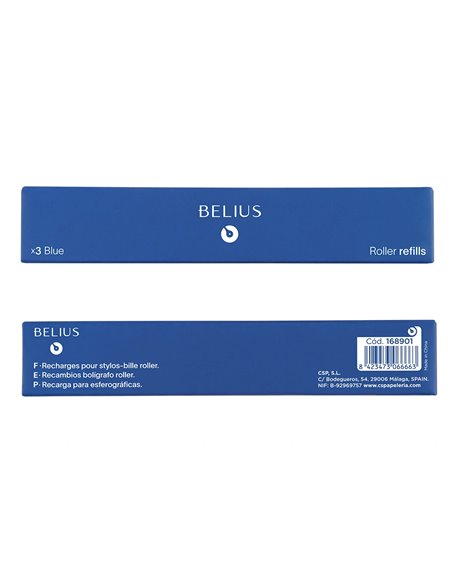 Recharge roller belius pointe 0,7mm encre coloris bleue boite 3 unites.