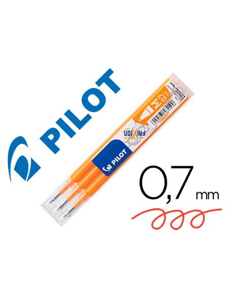 Recharge roller pilot frixion ball 07 pointe moyenne coloris orange abricot - set de 3 un.
