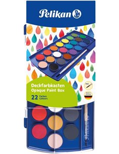 Aquarelles scolaires Pelikan - 22 couleurs - Faciles à diluer - Résistantes à la lumière - Comprend 1 pinceau
