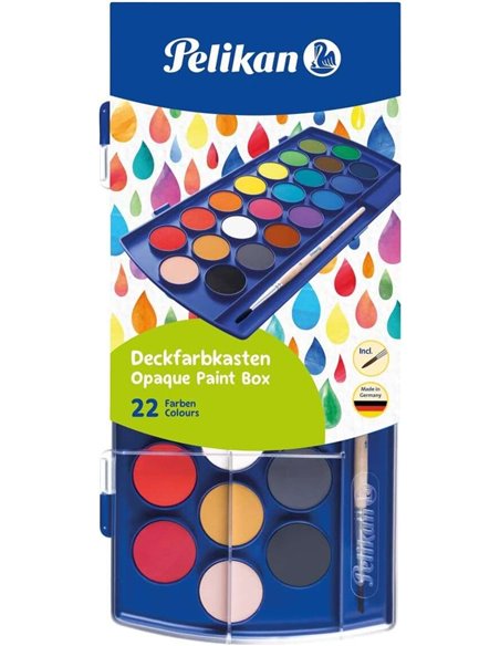 Aquarelles scolaires Pelikan - 22 couleurs - Faciles à diluer - Résistantes à la lumière - Comprend 1 pinceau