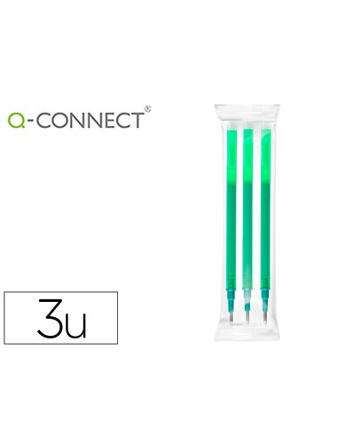 Recharge roller q-connect encre effacable couleur vert set de 3u.