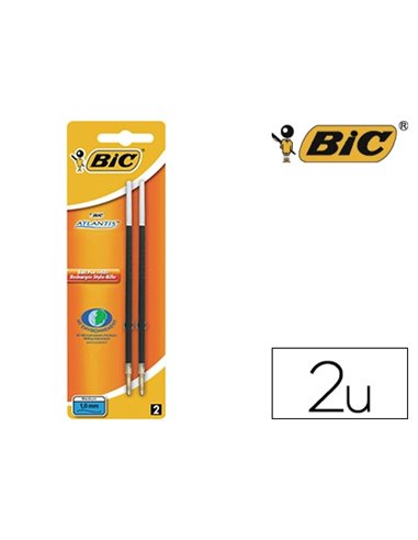 Recharge stylo bic atlantis pointe moyenne couleur noir blister 2 unités.