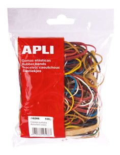 Bandes élastiques assorties Apli - Contenu 100 g - Haute élasticité et résistance - 70 % caoutchouc naturel
