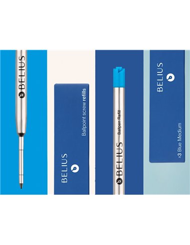 Recharge stylo-bille belius encre bleue pointe 0,8mm boite 3 unites.