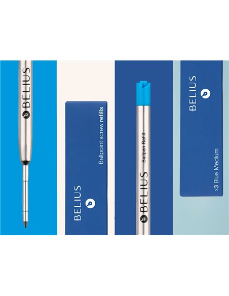 Recharge stylo-bille belius encre bleue pointe 0,8mm boite 3 unites.