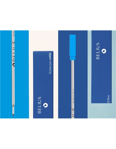 Recharge stylo-bille belius encre coloris bleue boite 3 unites.