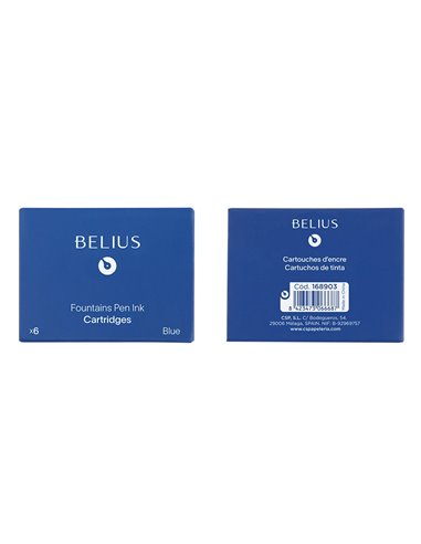 Recharge stylo-plume belius encre coloris bleue boite 6 cartouches.