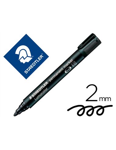 Marqueur staedtler permanent dry safe lumocolor pointe ogive rechargeable résistant eau corps noir encre noire.