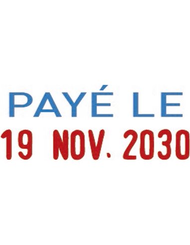 Tampon dateur trodat 4850/l2 mini avec formule paye le 25x11mm bicolore bleu/rouge.