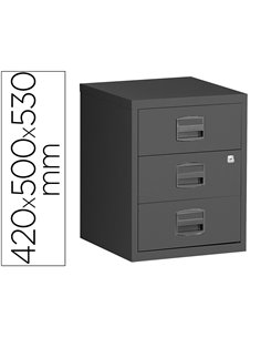 Caisson mobile mt international metal 3 tiroirs coulissants serrure roulettes 42x50x53cm coloris anthracite.