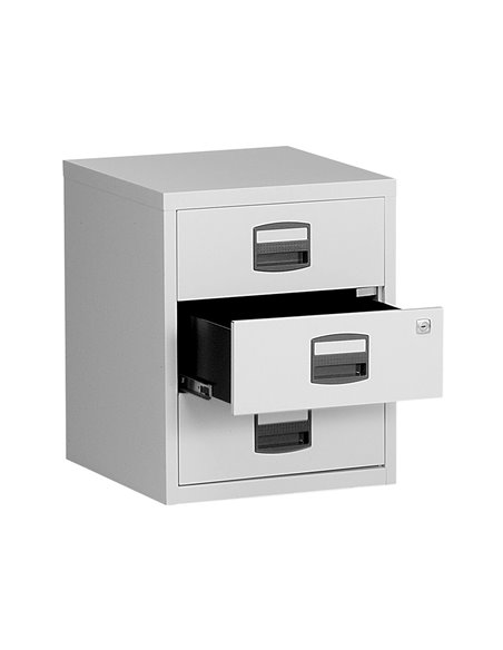 Caisson mobile mt international metal 3 tiroirs coulissants serrure roulettes 42x50x53cm coloris blanc.