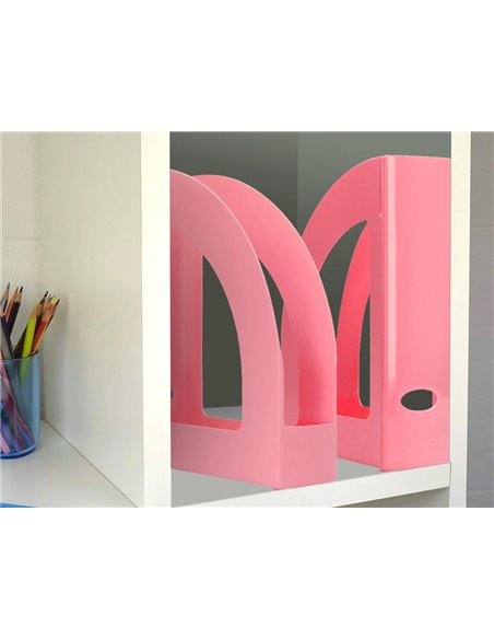 Porte-revues q-connect plastique 320x250x80mm coloris rose pastel.
