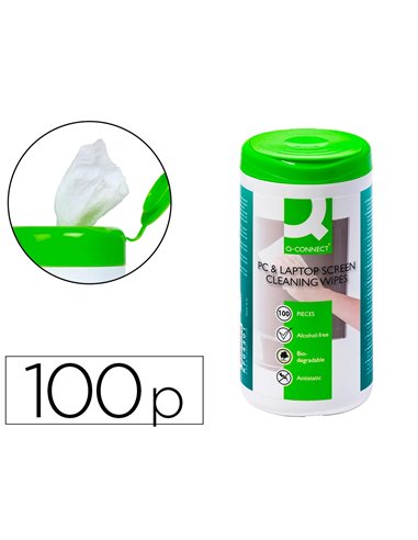 Lingette écrans q-connect biodégradable sans solvants nocifs tous écrans nouvelle génération boîte 100 unités.
