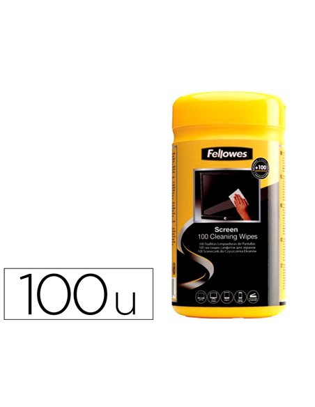 Lingette nettoyante fellowes ecran tablette pre-impregnee fibres biodegradables antistatique boite 100 unites.