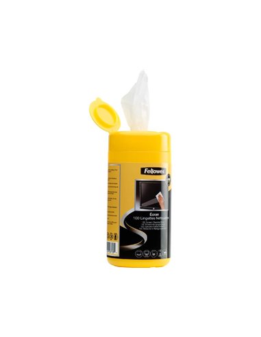 Lingette nettoyante fellowes ecran tablette pre-impregnee fibres biodegradables antistatique boite 100 unites.