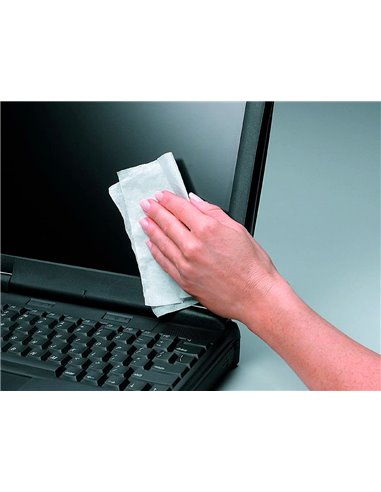 Lingette nettoyante fellowes ecran tablette pre-impregnee fibres biodegradables antistatique boite 100 unites.
