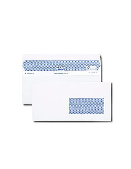Enveloppe gpv dl+ 112x225mm 90g adhésive fermeture rapide sécurisée définitive fenêtre 45x100mm blanche boîte 100 unités.